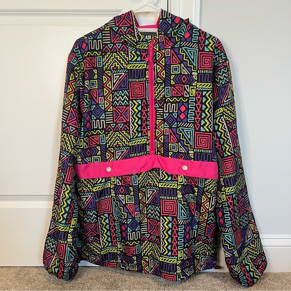 Black Jack Vintage 1999 Geometric Abstract 90's Windbreaker Pullover Jacket L